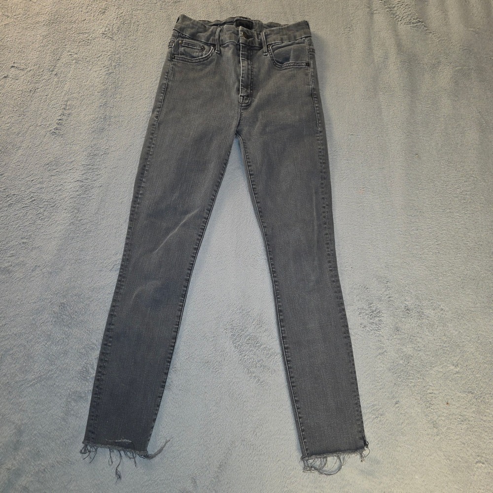 Mother High Waisted Looker Jeans Dancing In The Dark Grey Frayed Hem Size 27